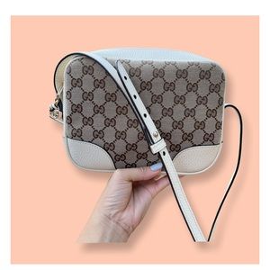GUCCI Monogram Mini Bree Messenger Bag. Ebony Beige. Authentic Gucci.